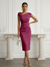 Jersey Sheath Asymmetric Neck Cocktail Dresses with 3D Flowers