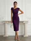 Jersey Sheath Asymmetric Neck Cocktail Dresses with 3D Flowers