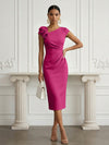 Jersey Sheath Asymmetric Neck Cocktail Dresses with 3D Flowers