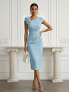 Jersey Sheath Asymmetric Neck Cocktail Dresses with 3D Flowers