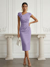 Jersey Sheath Asymmetric Neck Cocktail Dresses with 3D Flowers