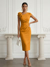 Jersey Sheath Asymmetric Neck Cocktail Dresses with 3D Flowers