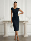 Jersey Sheath Asymmetric Neck Cocktail Dresses with 3D Flowers