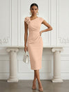 Jersey Sheath Asymmetric Neck Cocktail Dresses with 3D Flowers