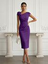 Jersey Sheath Asymmetric Neck Cocktail Dresses with 3D Flowers