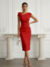 Jersey Sheath Asymmetric Neck Cocktail Dresses with 3D Flowers