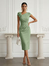 Jersey Sheath Asymmetric Neck Cocktail Dresses with 3D Flowers