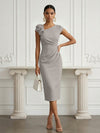 Jersey Sheath Asymmetric Neck Cocktail Dresses with 3D Flowers