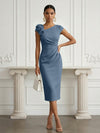 Jersey Sheath Asymmetric Neck Cocktail Dresses with 3D Flowers