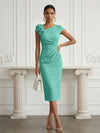 Jersey Sheath Asymmetric Neck Cocktail Dresses with 3D Flowers