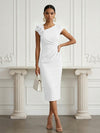 Jersey Sheath Asymmetric Neck Cocktail Dresses with 3D Flowers