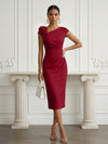 Jersey Sheath Asymmetric Neck Cocktail Dresses with 3D Flowers