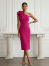 Jersey Sheath One Shoulder Cocktail Dresses with 3D Flowers