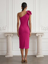 Jersey Sheath One Shoulder Cocktail Dresses with 3D Flowers