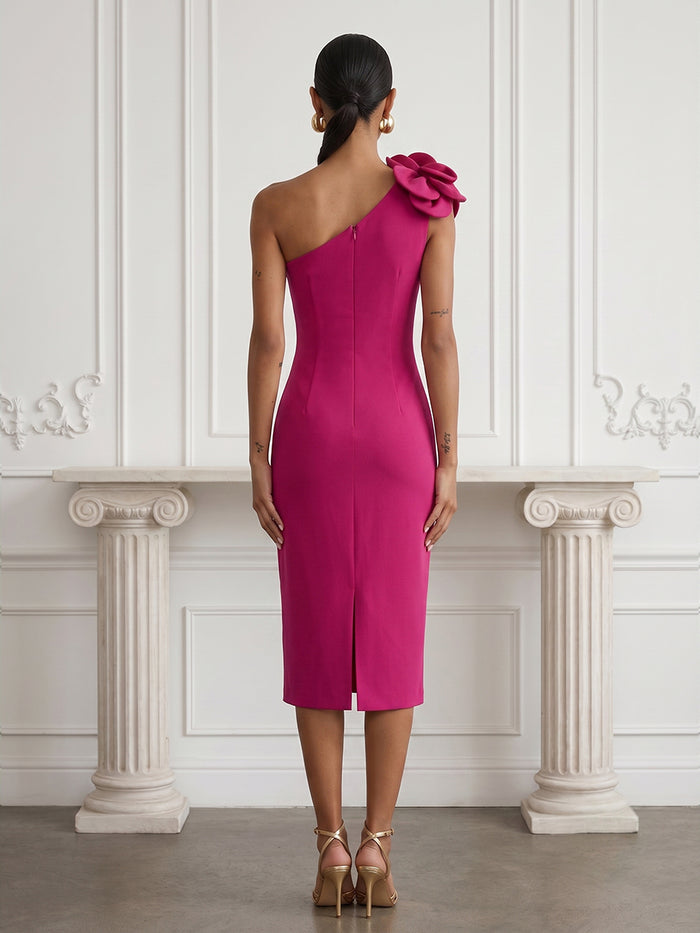 Jersey Sheath One Shoulder Cocktail Dresses with 3D Flowers
