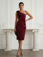 Jersey Sheath One Shoulder Cocktail Dresses with 3D Flowers