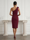 Jersey Sheath One Shoulder Cocktail Dresses with 3D Flowers