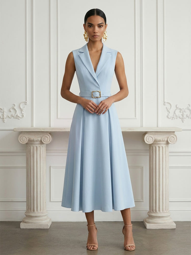 Satin A-Line V Neck Cocktail Dresses with Belt