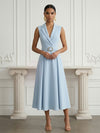 Satin A-Line V Neck Cocktail Dresses with Belt