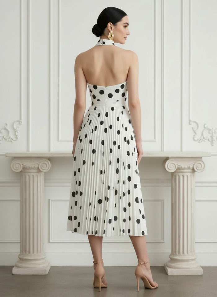 Chiffon A-Line Halter Polka Dot Cocktail Dresses