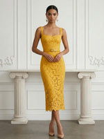 Laces Sheath Square Neck Cocktail Dresses with Belt