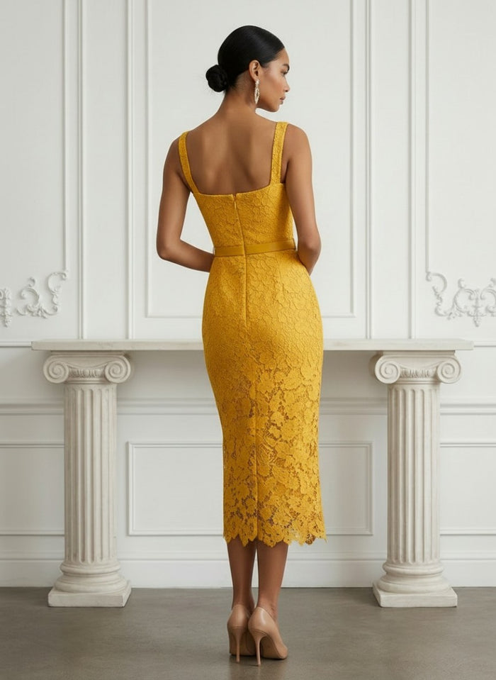 Laces Sheath Square Neck Cocktail Dresses with Belt