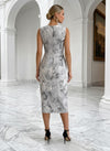 Satin Sheath V Neck Floral Print Cocktail Dresses