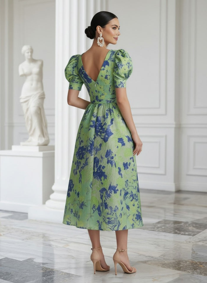 Jacquard A-Line V Neck Pleated Cocktail Dresses