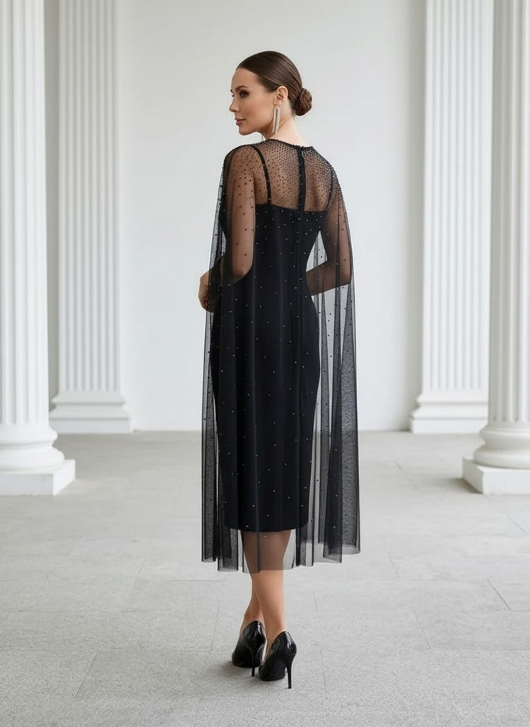 Jersey Sheath Crew Neck Cocktail Dresses with Caps