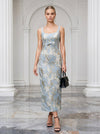 Jacquard Sheath Square Neck Cocktail Dresses with Bow