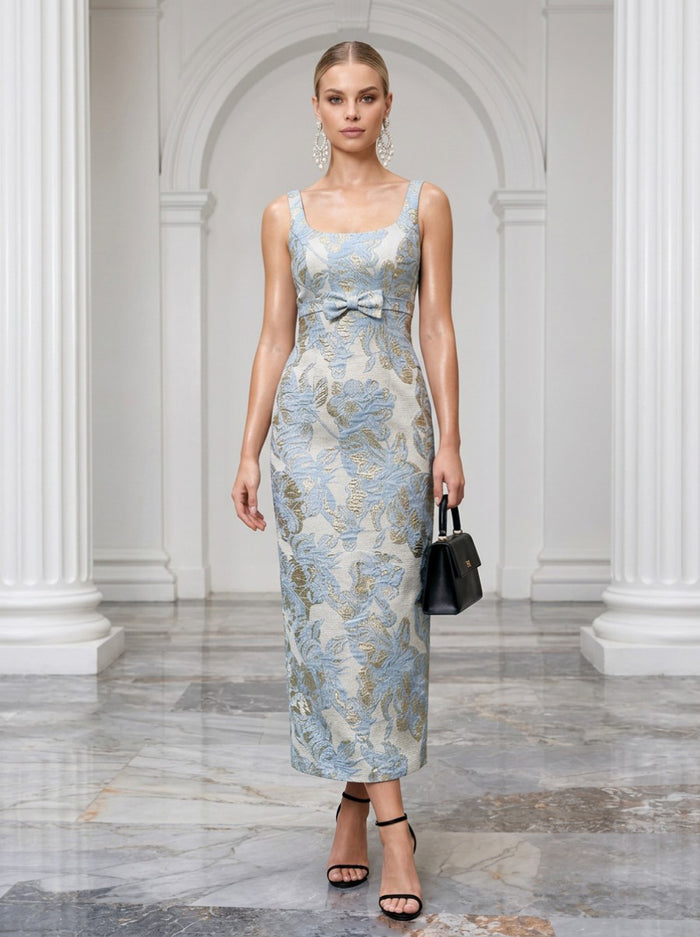 Jacquard Sheath Square Neck Cocktail Dresses with Bow