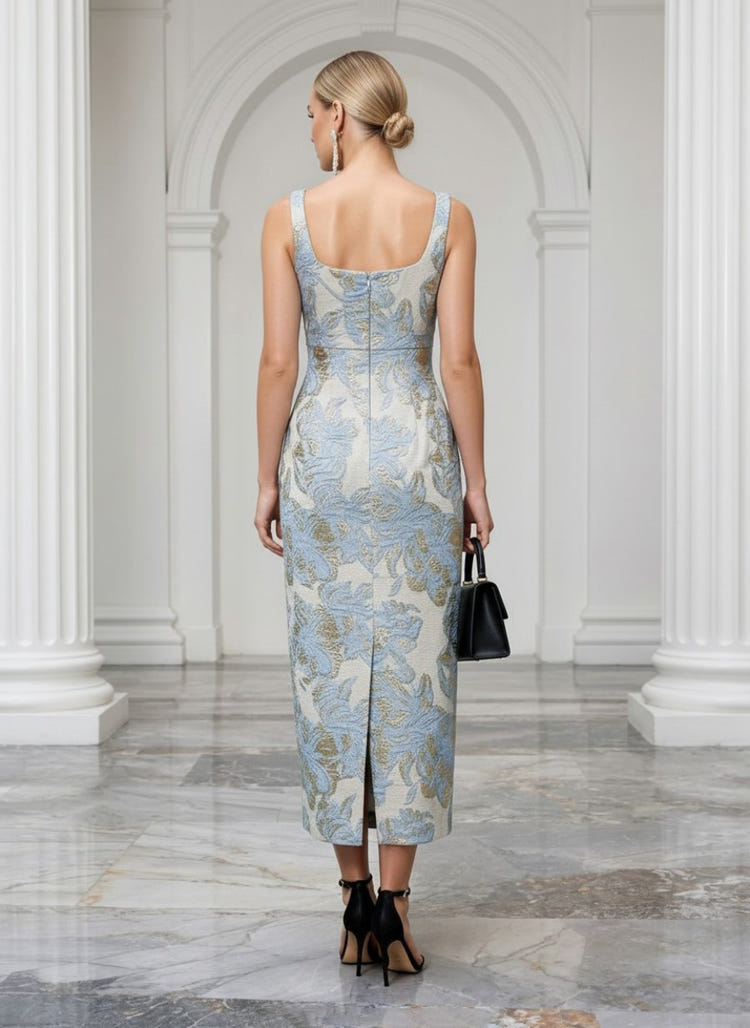 Jacquard Sheath Square Neck Cocktail Dresses with Bow