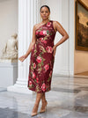 Satin Sheath One Shoulder Floral Print Cocktail Dresses