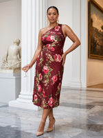 Satin Sheath One Shoulder Floral Print Cocktail Dresses