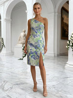 Jacquard Sheath One Shoulder Cocktail Dresses with Side Slit