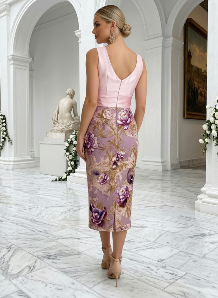 Jacquard Sheath V Neck Floral Embroidery Cocktail Dresses