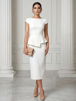 Satin Sheath Crew Neck Cocktail Dresses with Irregular Hem