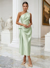 Satin Sheath One Shoulder Pleated Cocktail Dresses