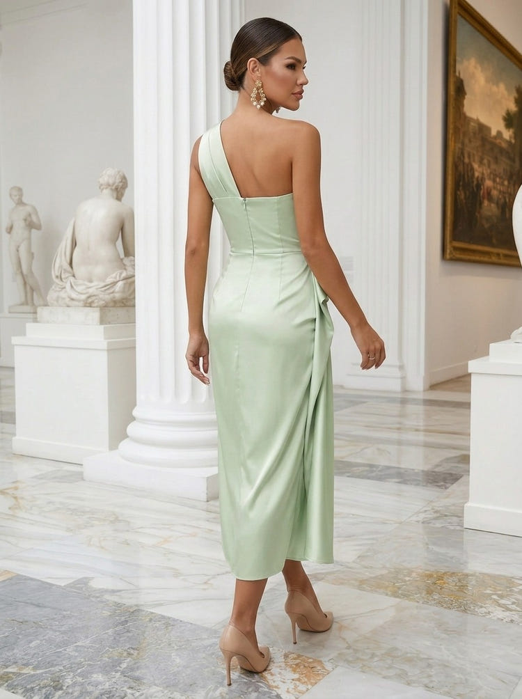 Satin Sheath One Shoulder Pleated Cocktail Dresses
