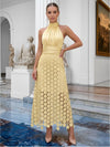 Satin A-Line High Neck Disc Rows Cocktail Dresses