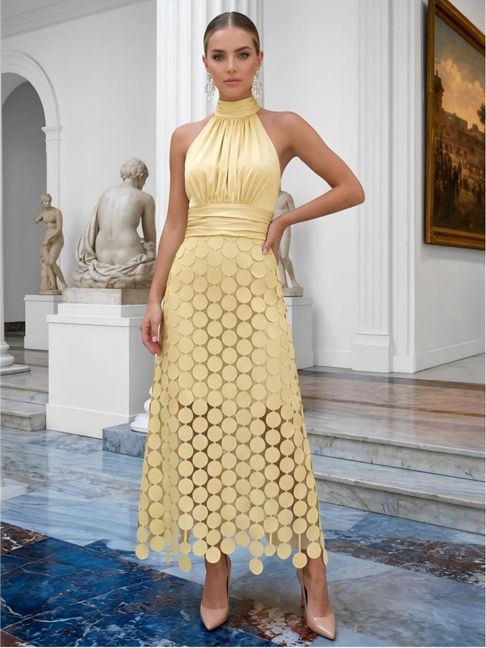 Satin A-Line High Neck Disc Rows Cocktail Dresses