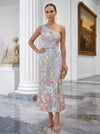 Tulle Sheath One Shoulder Floral Embroidery Cocktail Dresses