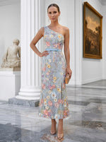 Tulle Sheath One Shoulder Floral Embroidery Cocktail Dresses