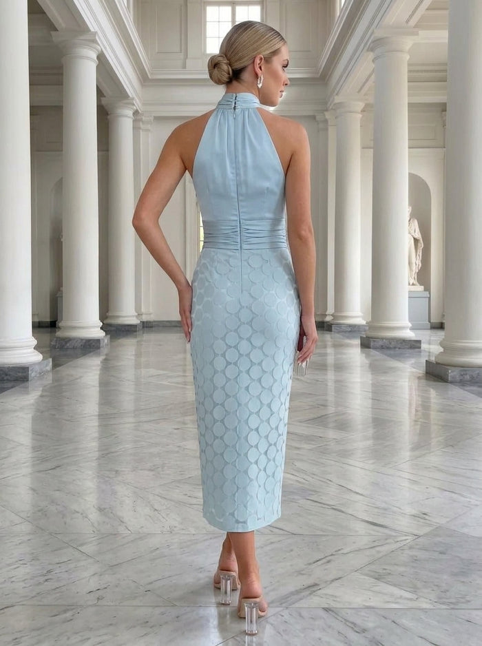 Satin Sheath High Neck Disc Rows Cocktail Dresses