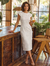 Jersey Sheath Crew Neck Formal Dresses with 3D Flowers