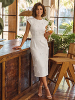 Jersey Sheath Crew Neck Formal Dresses with 3D Flowers