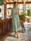 Jersey A-Line Crew Neck Formal Dresses with 3D Flowers