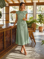 Jersey A-Line Crew Neck Formal Dresses with 3D Flowers