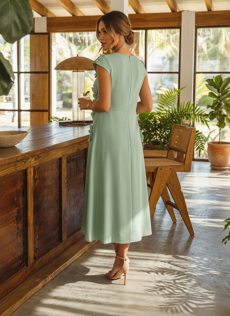 Jersey A-Line Crew Neck Formal Dresses with 3D Flowers