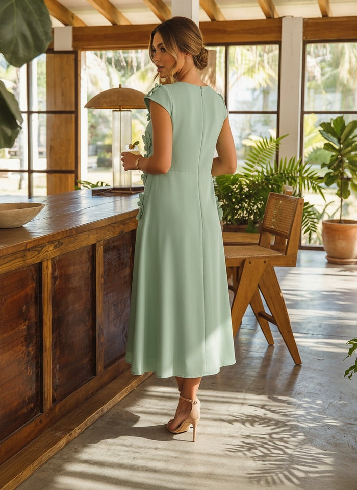 Jersey A-Line Crew Neck Formal Dresses with 3D Flowers